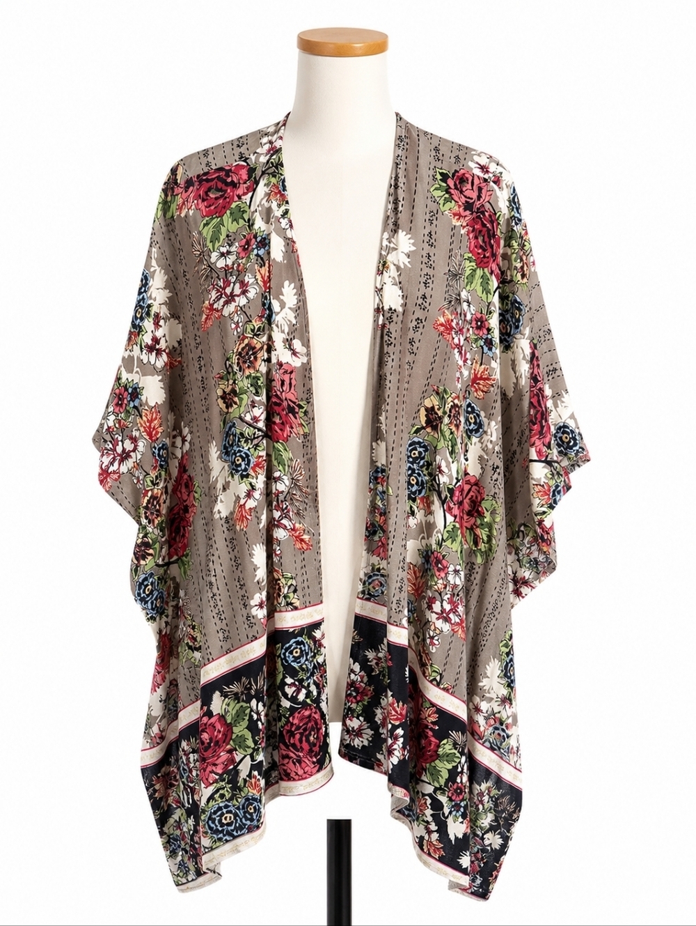 Angie Taupe Multicolor Floral Open Kimono Cardigan Cover Up Sz S Boho Festival